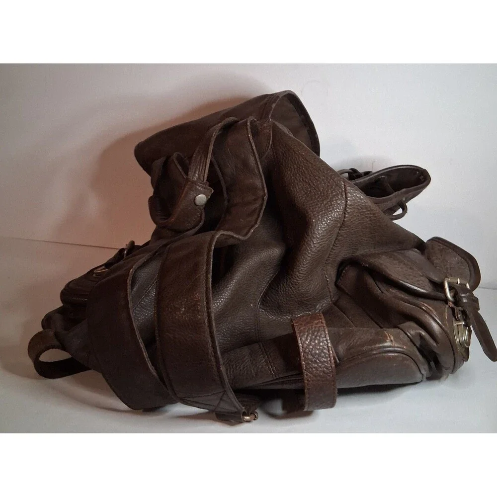 Vintage 90s Marlboro Unlimited Gear Brown Cowhide Leather  Backpack No Logo